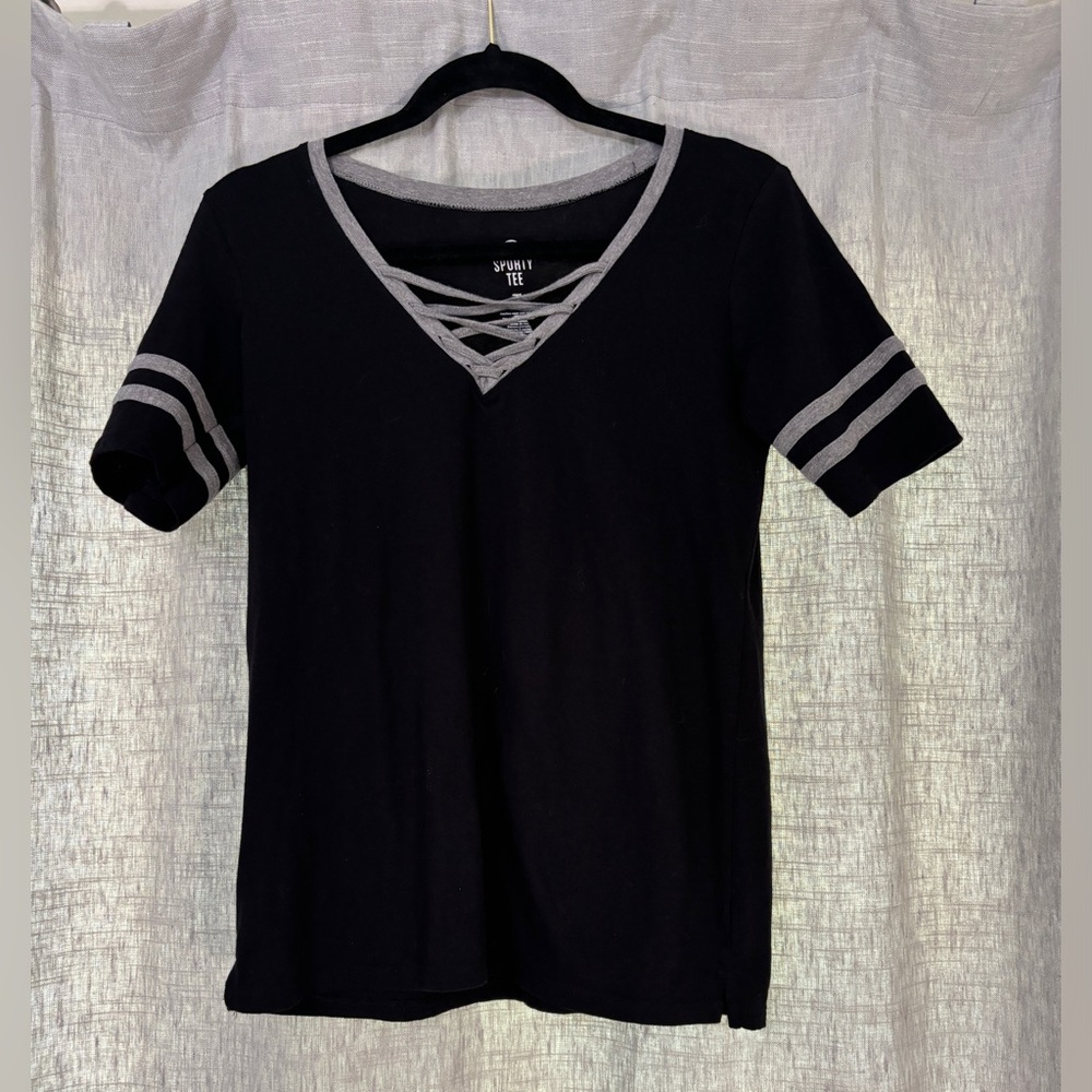 Sporty Tee Black and Gray Tee with Laces